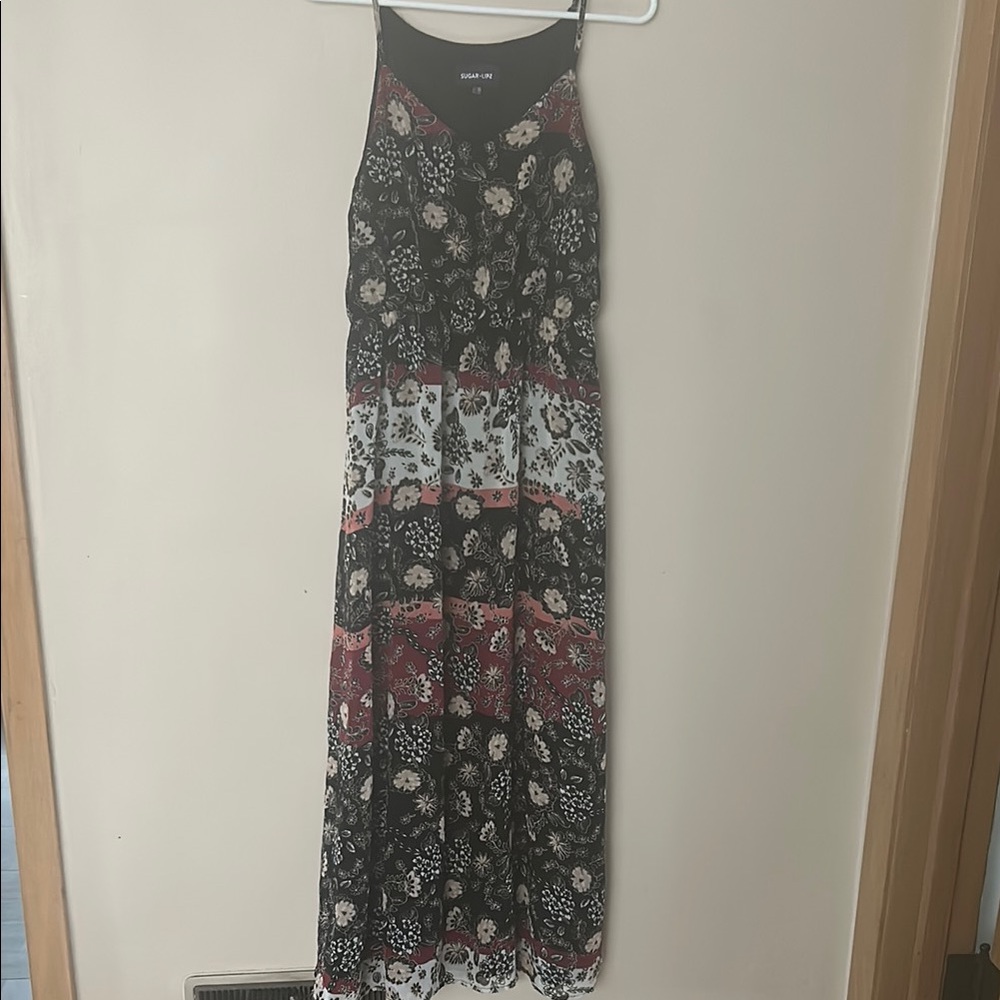 Sugarlips Gray and White Halter Maxi Sundress